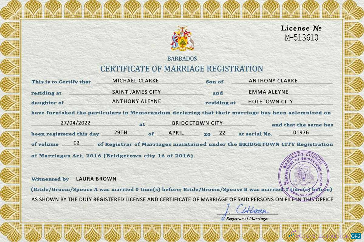Download Barbados marriage certificate PSD template Photoshop template